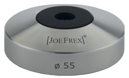 Joe Frex Stamper Base Classic Alu. 58 mm har en metallisk skiveform med en sort midte og "JOE FREX" på siden, hvilket sikrer præcision ved hvert tryk.